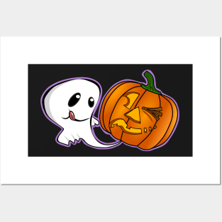 Funny Pumpkin Farting Kawaii Halloween Ghost Posters and Art